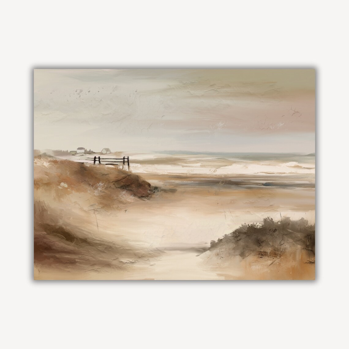 Muted Coastal Seascape Wooden Fence Beach Grass Vintage Art Poster - Image 4