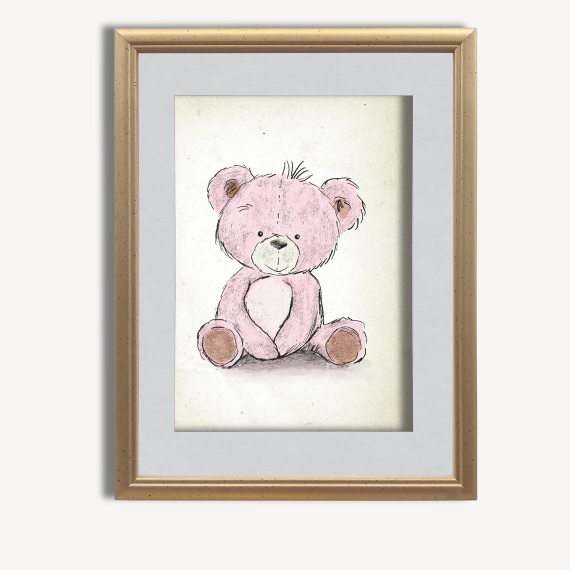 Soft Pink Teddy Bear Sketch Vintage Nursery Baby Room Art Poster - Image 3
