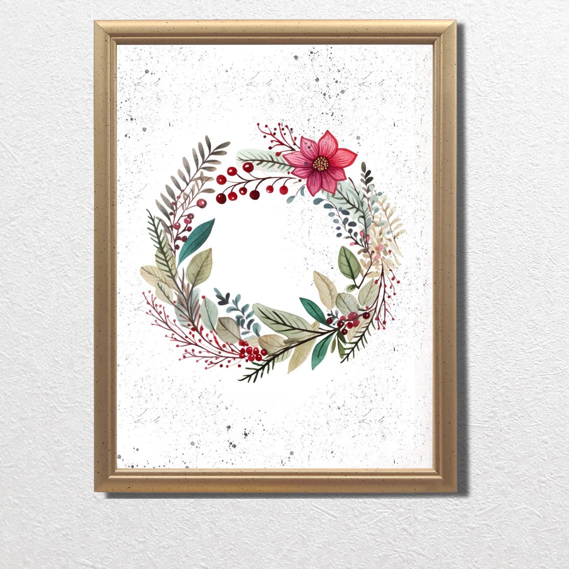 Red Berries Floral Wreath With a Pink Bloom Watercolor Poster - Image 3