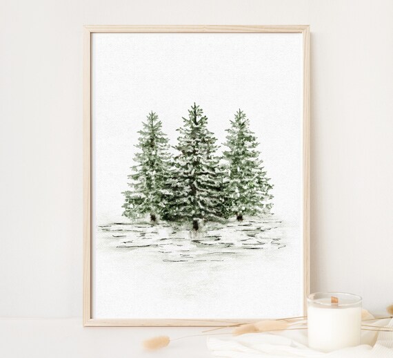 Three Snow Covered Christmas Pine Trees Minimalist Art Poster