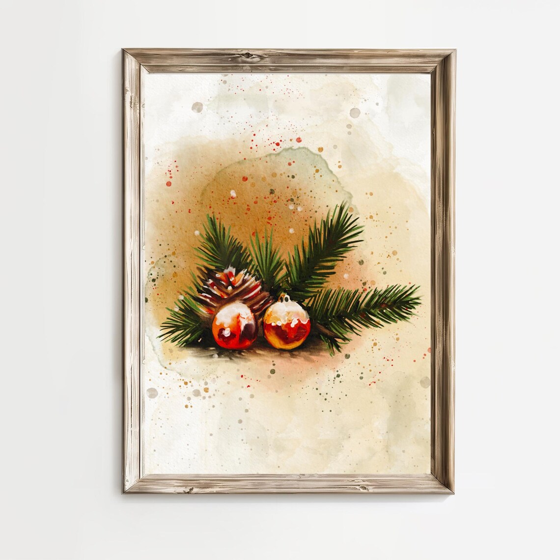 Christmas Baubles Pinecones And Pine Watercolor Holiday Still Life Poster