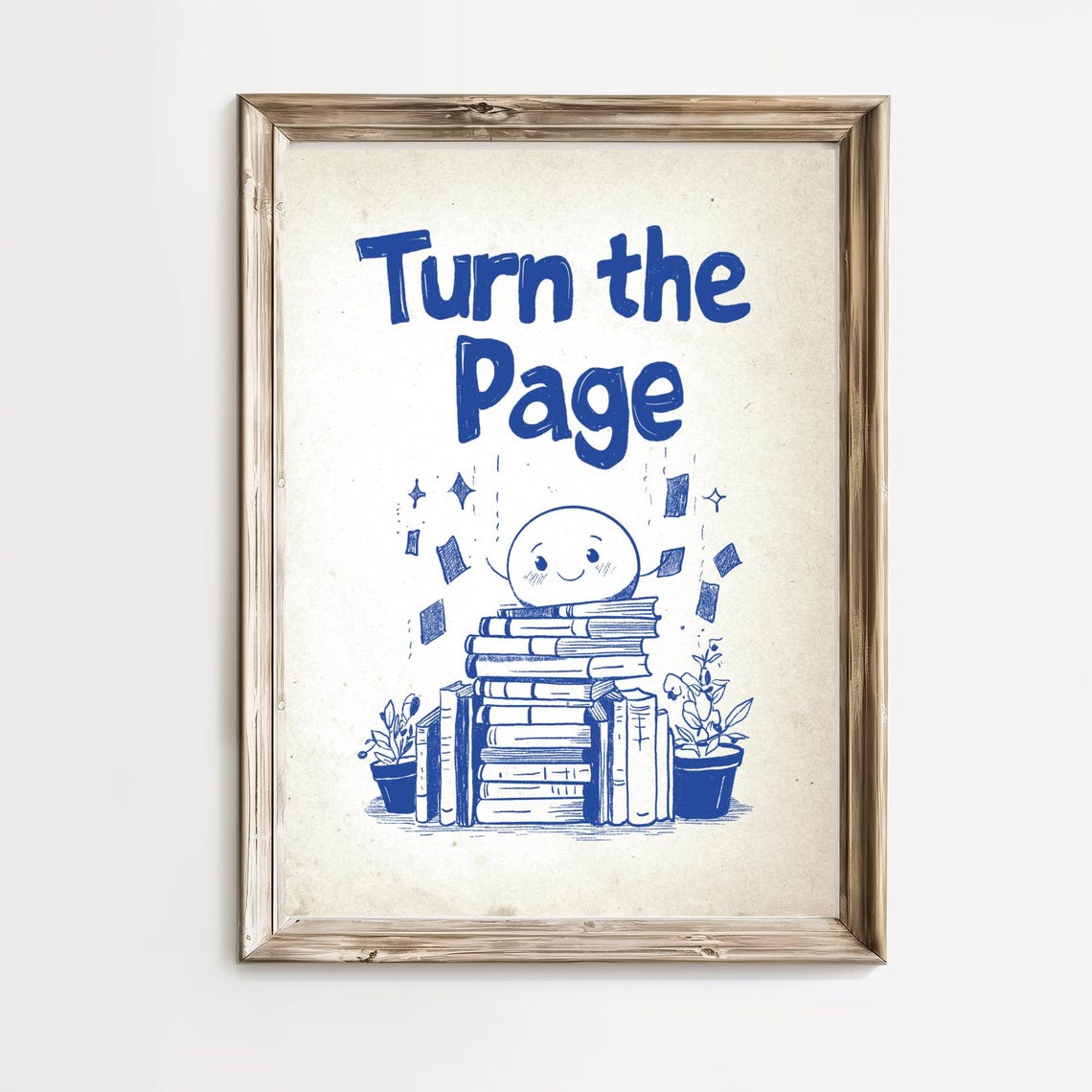 Turn the Page Smiling Book Stack Reading Motivational Quote Poster