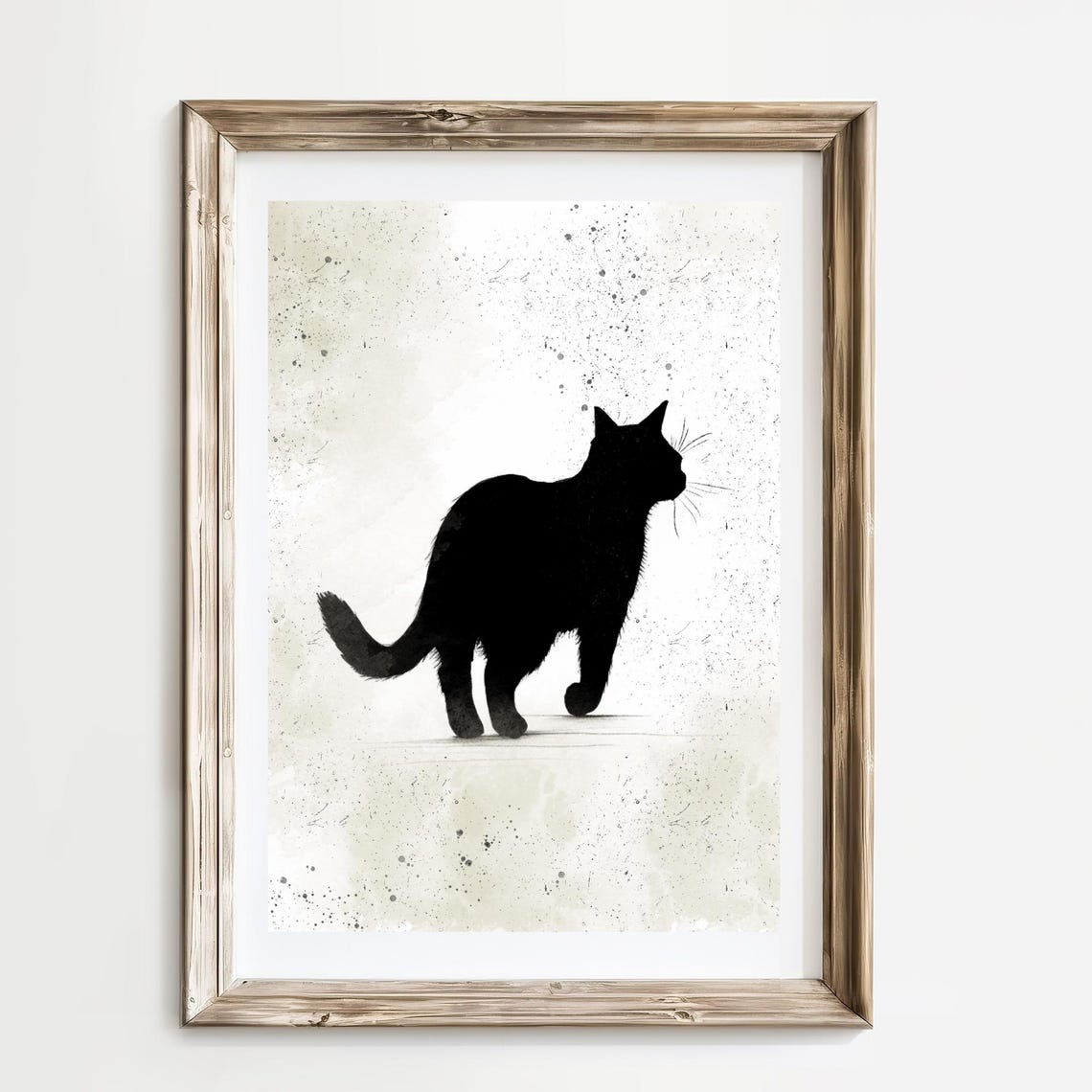 Black Cat Strolling in Profile Ink Art Minimalist Style Poster
