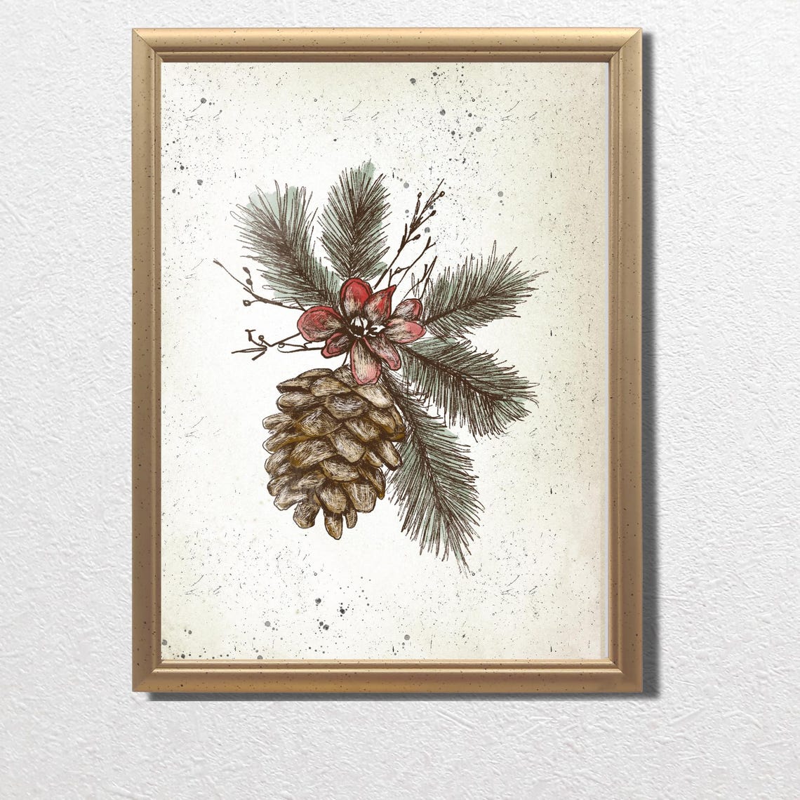 Pinecone Evergreen Bough Botanical Sketch Christmas Wall Art - Image 3
