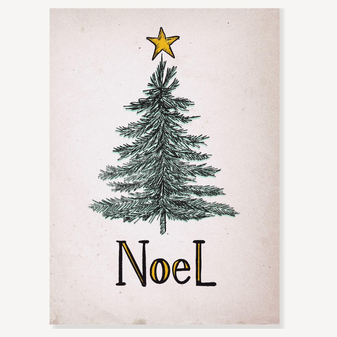 Noel Christmas Tree Sketch With Gold Star In Vintage Style Poster - Image 2