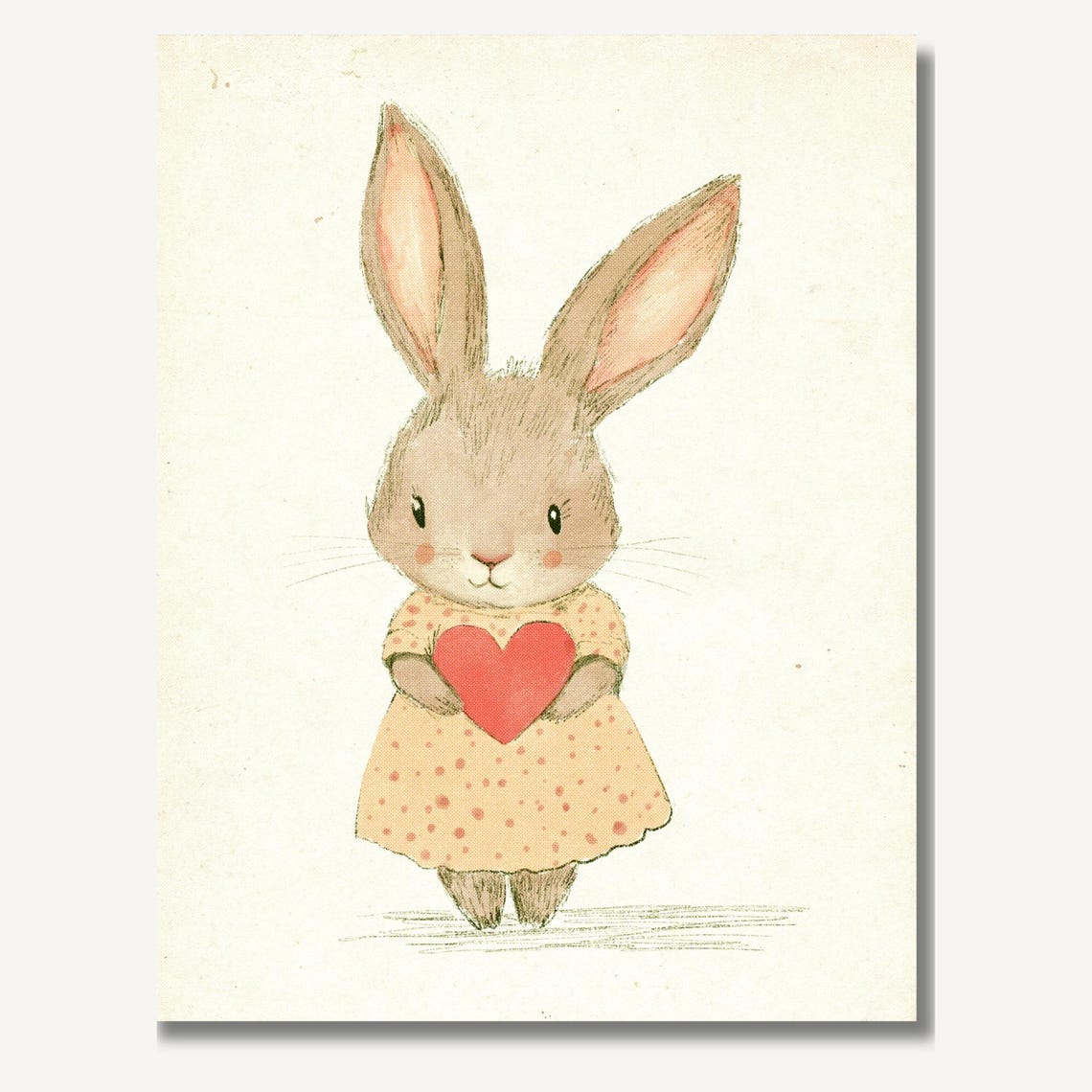 Cute Bunny in Polka Dot Dress Holding Red Heart Nursery Poster - Image 2