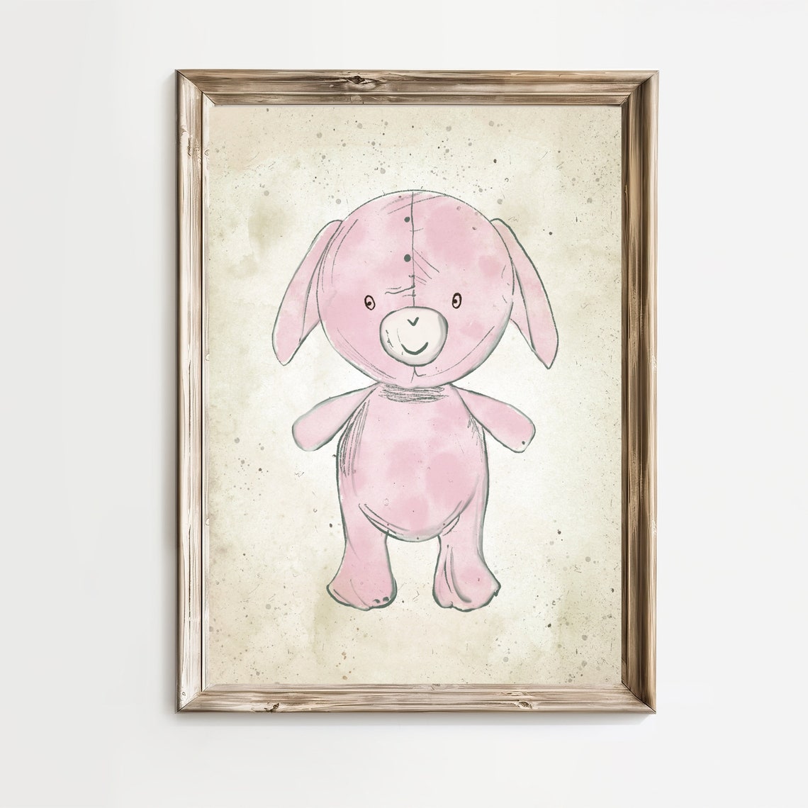 Vintage Nursery Teddy Bear Print Pink Baby Girl Wall Art Vintage Toy Vintage Illustration Girls Room Decor
