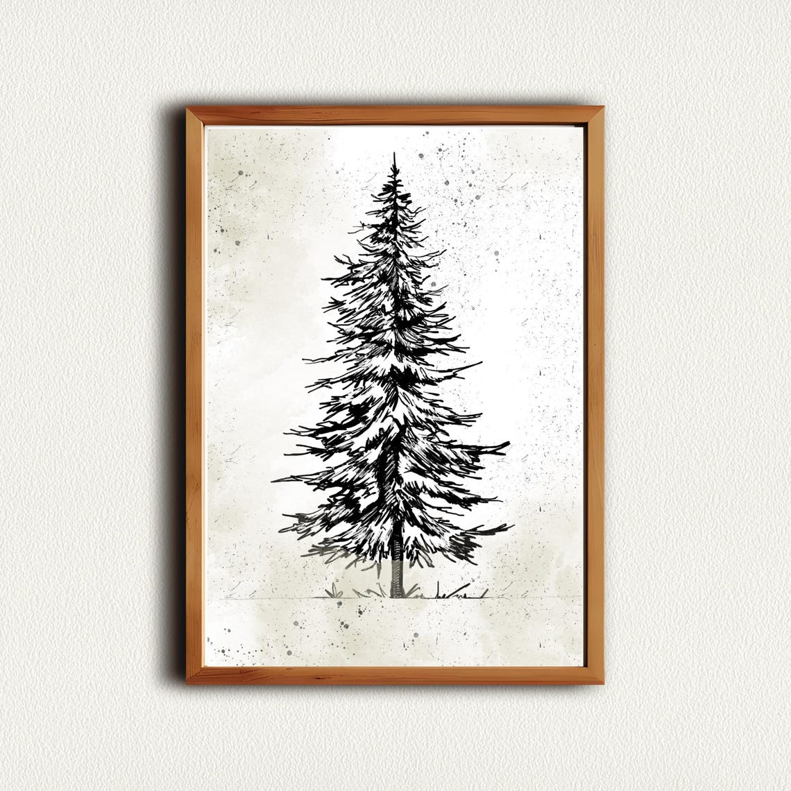 Tall Winter Pine Tree Black Ink Sketch Rustic Holiday Wall Art - Image 4