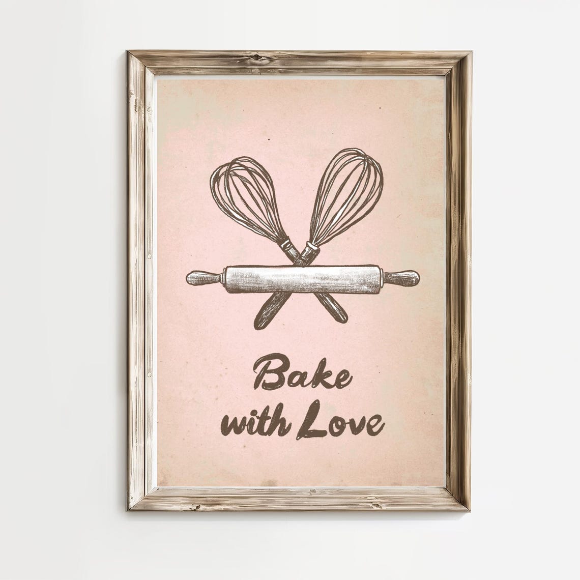 Bake With Love Crossed Whisks Rolling Pin Kitchen Quote Poster