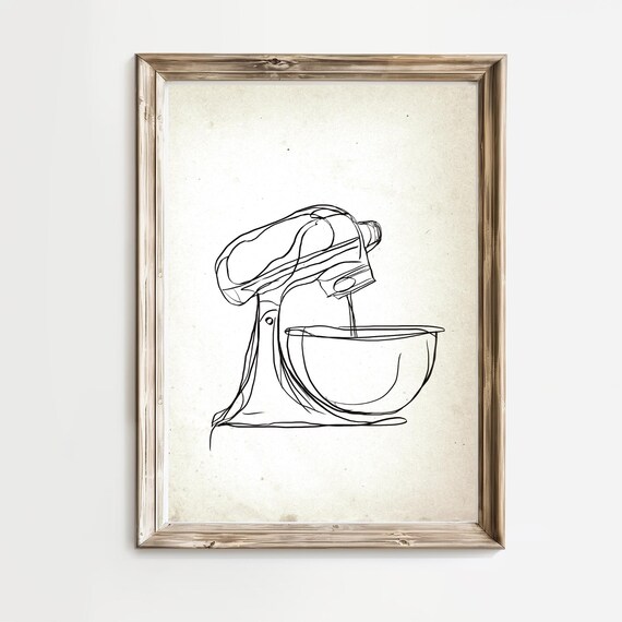 Kitchen Wall Art Line Drawing Kitchen Prints Mixer Print Kitchen Decor Line Art Food Drink Print Dining Room Wall Decor