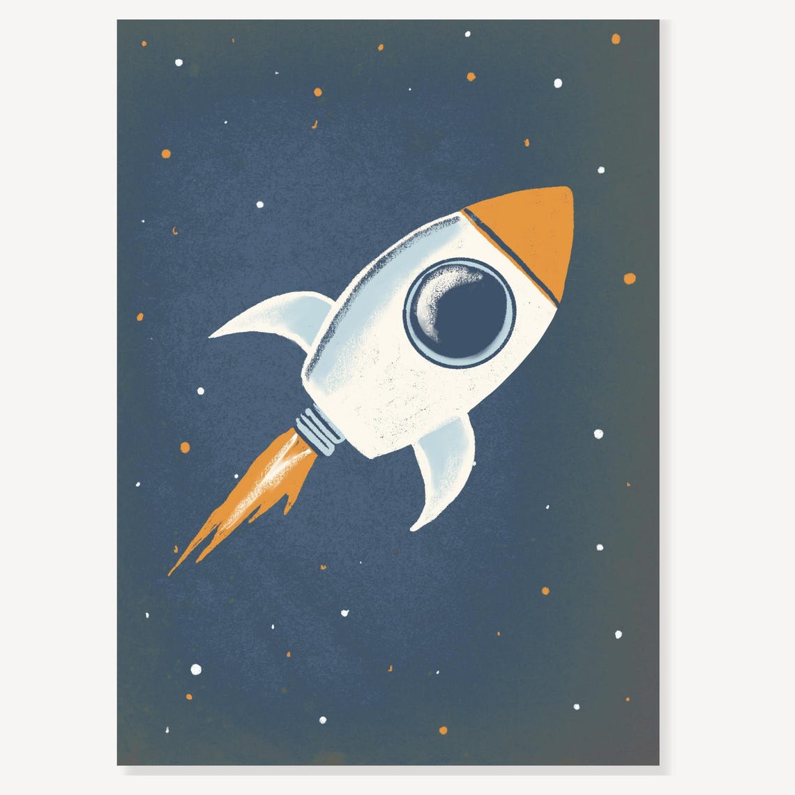 Vintage White Rocket Ship Blast Off Nursery Outer Space Poster - Image 2