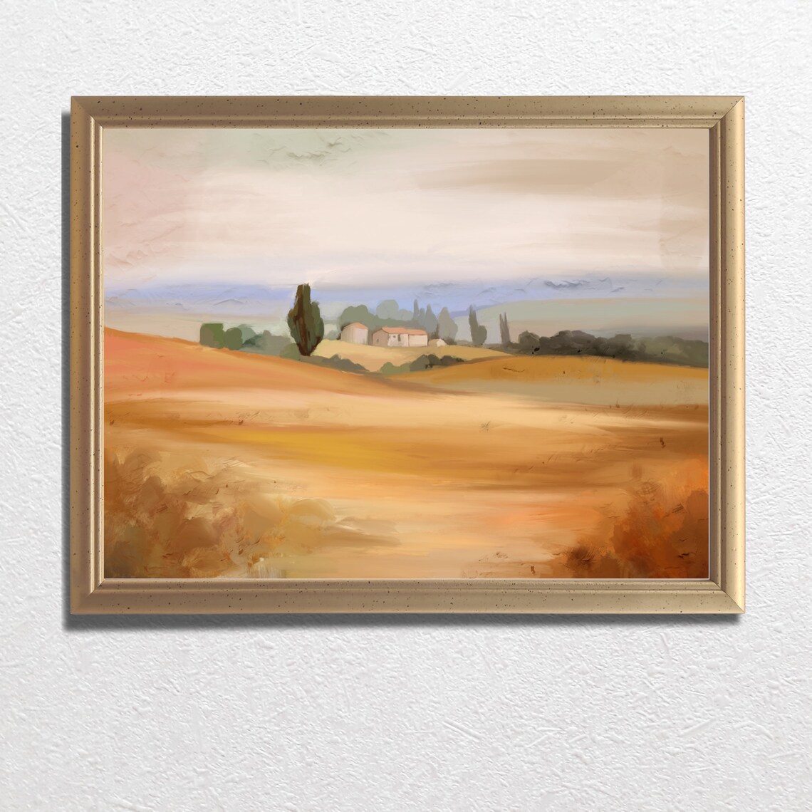 Golden Tuscan Countryside Farmhouse Rolling Hills Landscape Poster