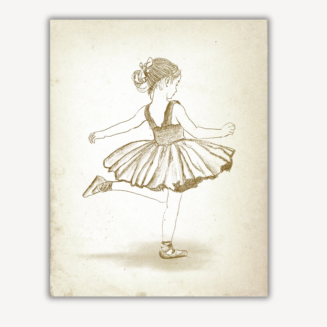 Dancing Ballerina Girl In Tutu Sepia Ink Sketch Nursery Poster - Image 2