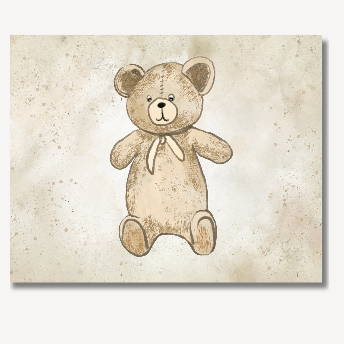 Standing Vintage Teddy Bear With Neck Bow Sepia Sketch Poster - Image 2