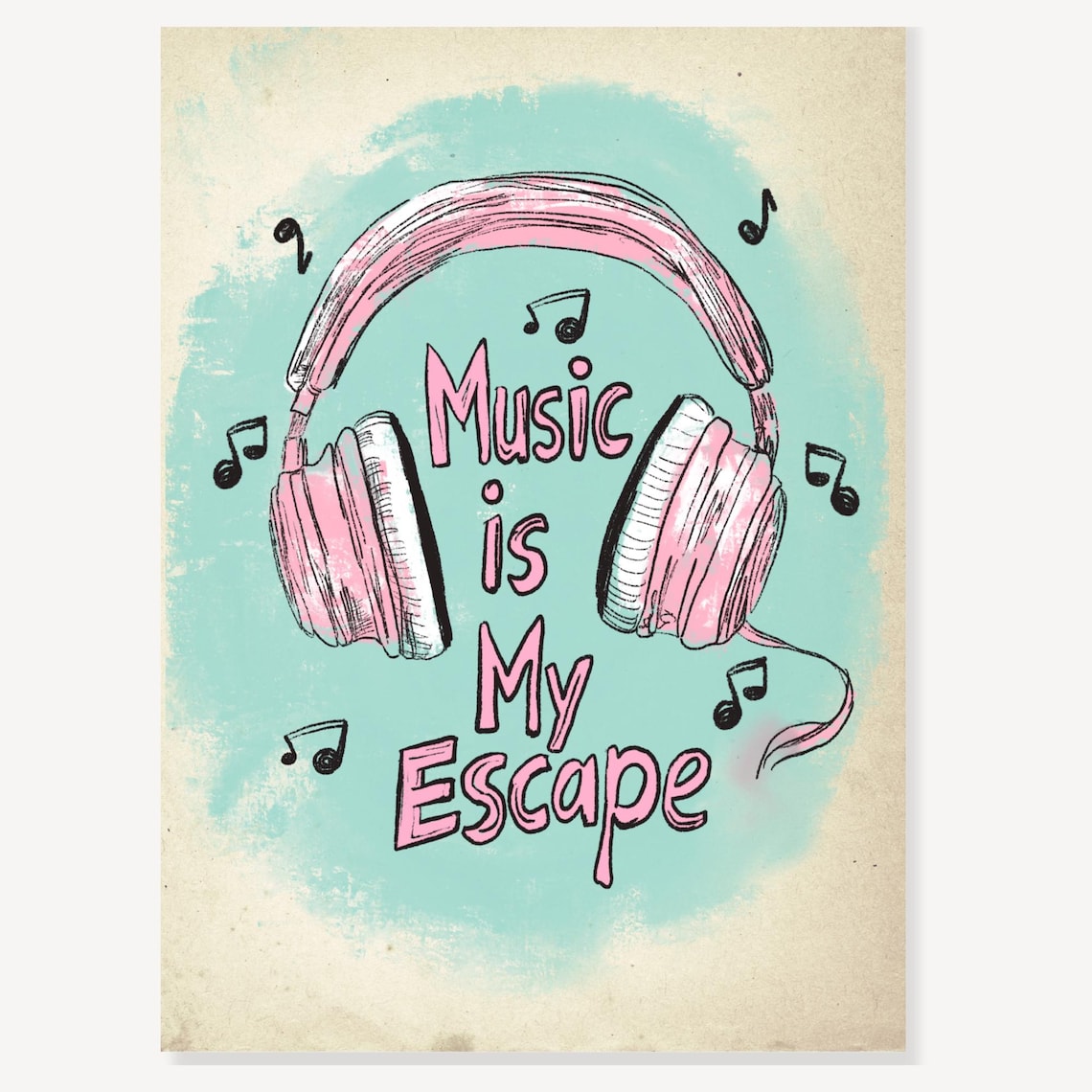 Music Is My Escape Pink Headphones Dreamy Music Quote Poster - Image 2