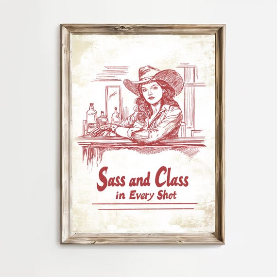 Western Wall Art Print Retro Sass And Class Vintage Pink Western Wall Art Decor Rustic Trendy Cowgirl Prints