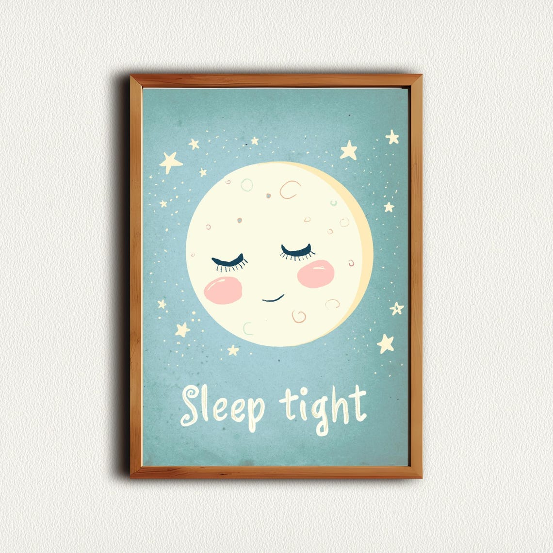 Sleep Tight Smiling Moon Stars Kids Nursery Affirmation Poster - Image 3