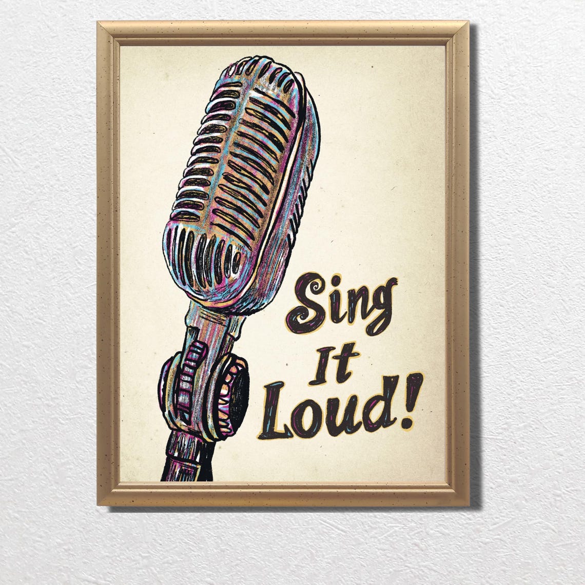 Sing It Loud Bold Vintage Microphone Retro Music Quote Poster - Image 3