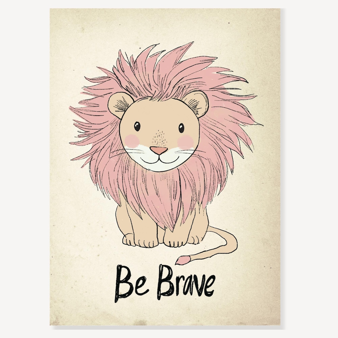 Be Brave Cute Pink Mane Lion Kids Room Motivational Quote Poster - Image 2