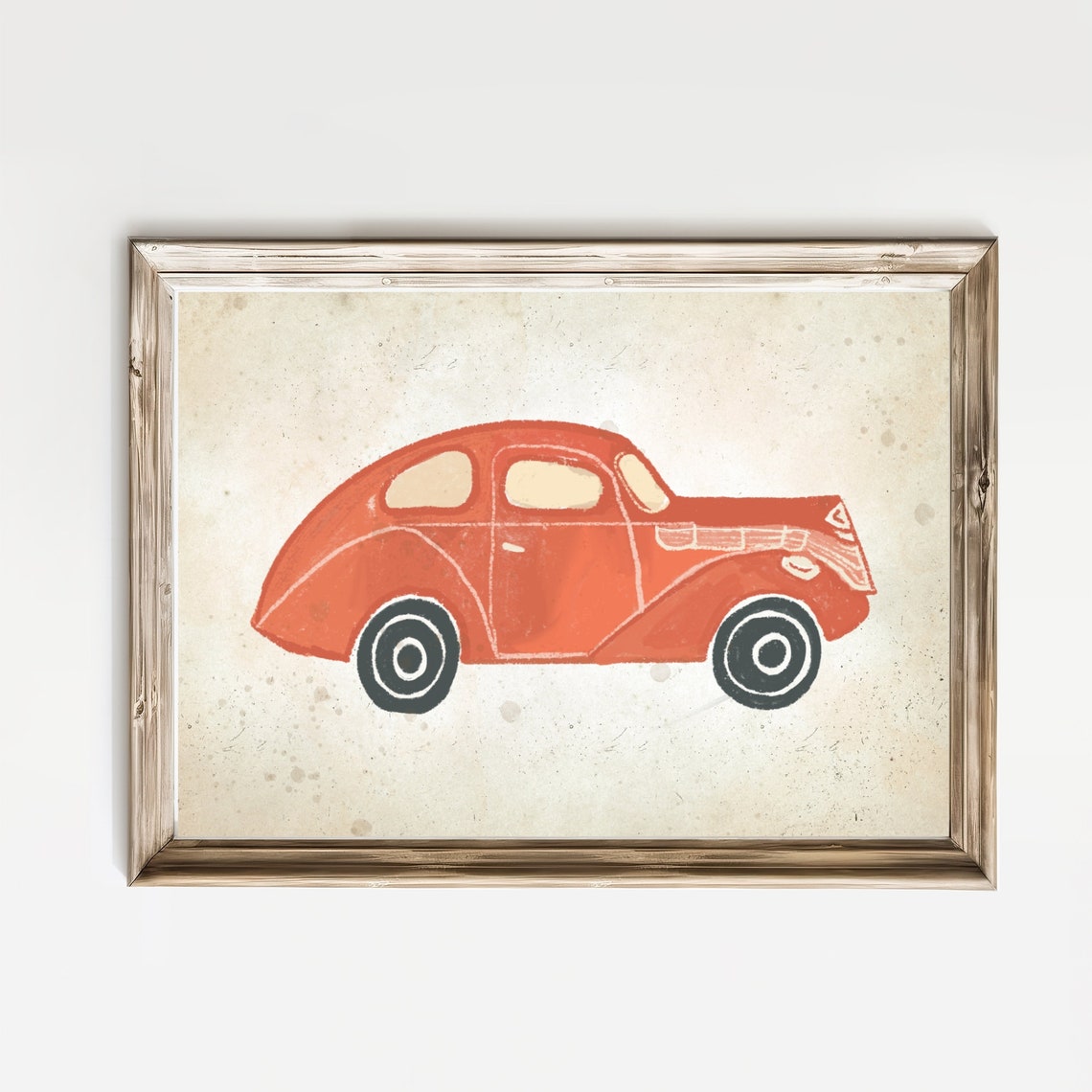 Bold Vintage Red Classic Car Painted Nursery Illustration Poster
