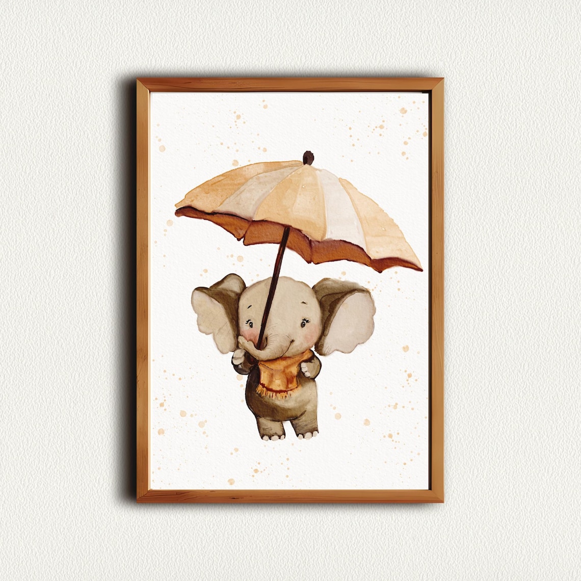 Watercolor Baby Elephant With Umbrella and Scarf Nursery Poster - Image 4