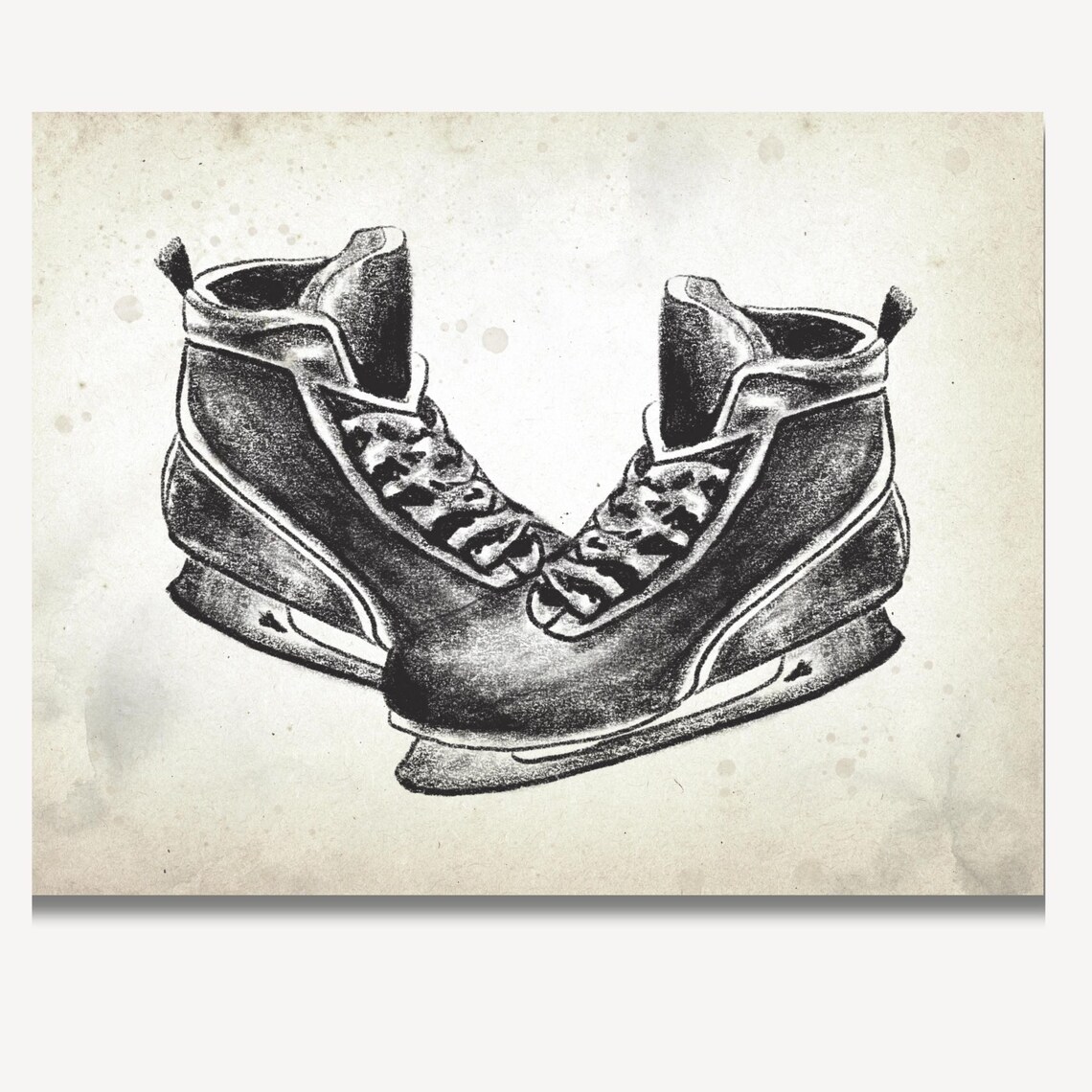 Pair of Vintage Ice Skates in Antique Charcoal Sketch Art Poster - Image 2