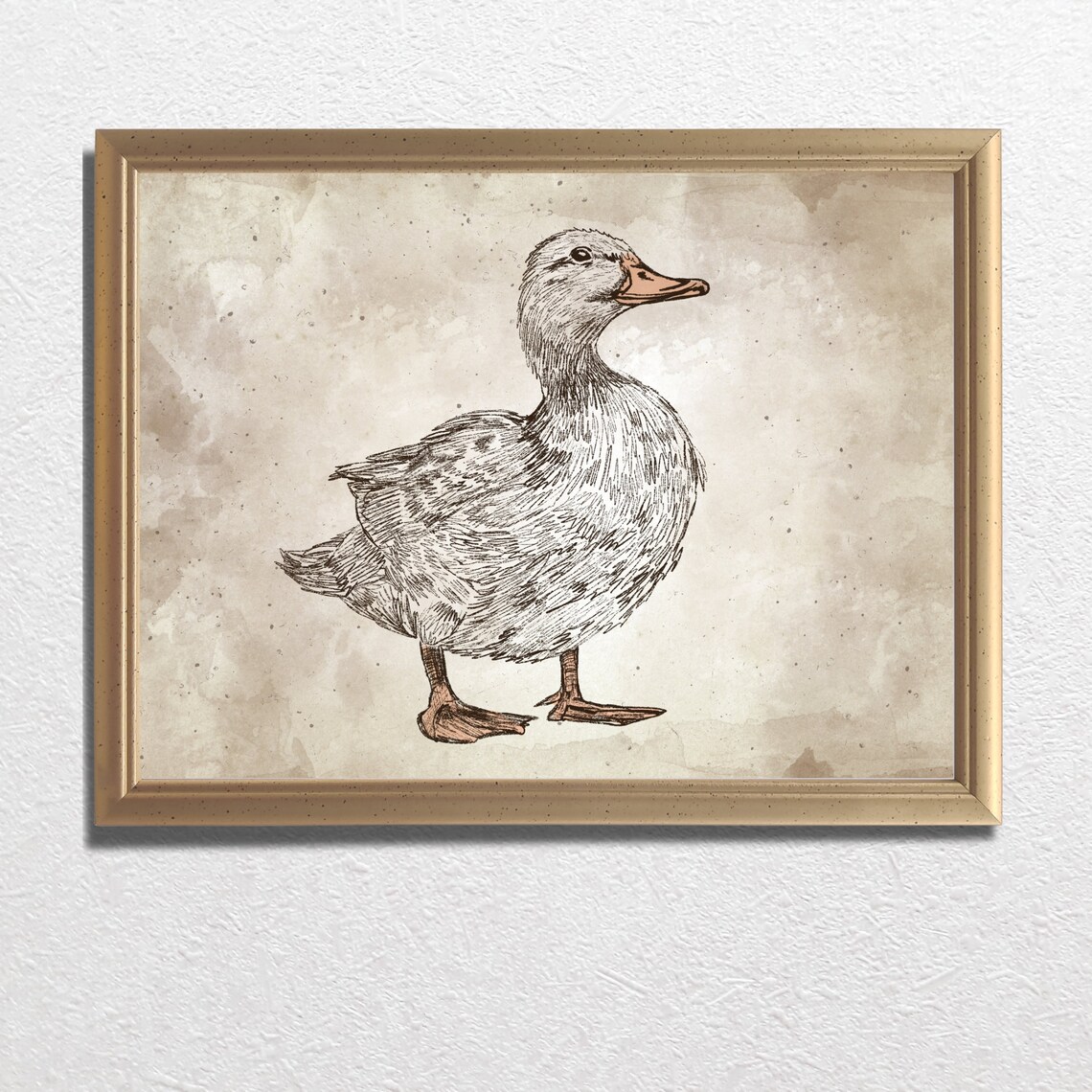 Vintage Walking Duck Ink Sketch Farmhouse Nursery Decor Poster