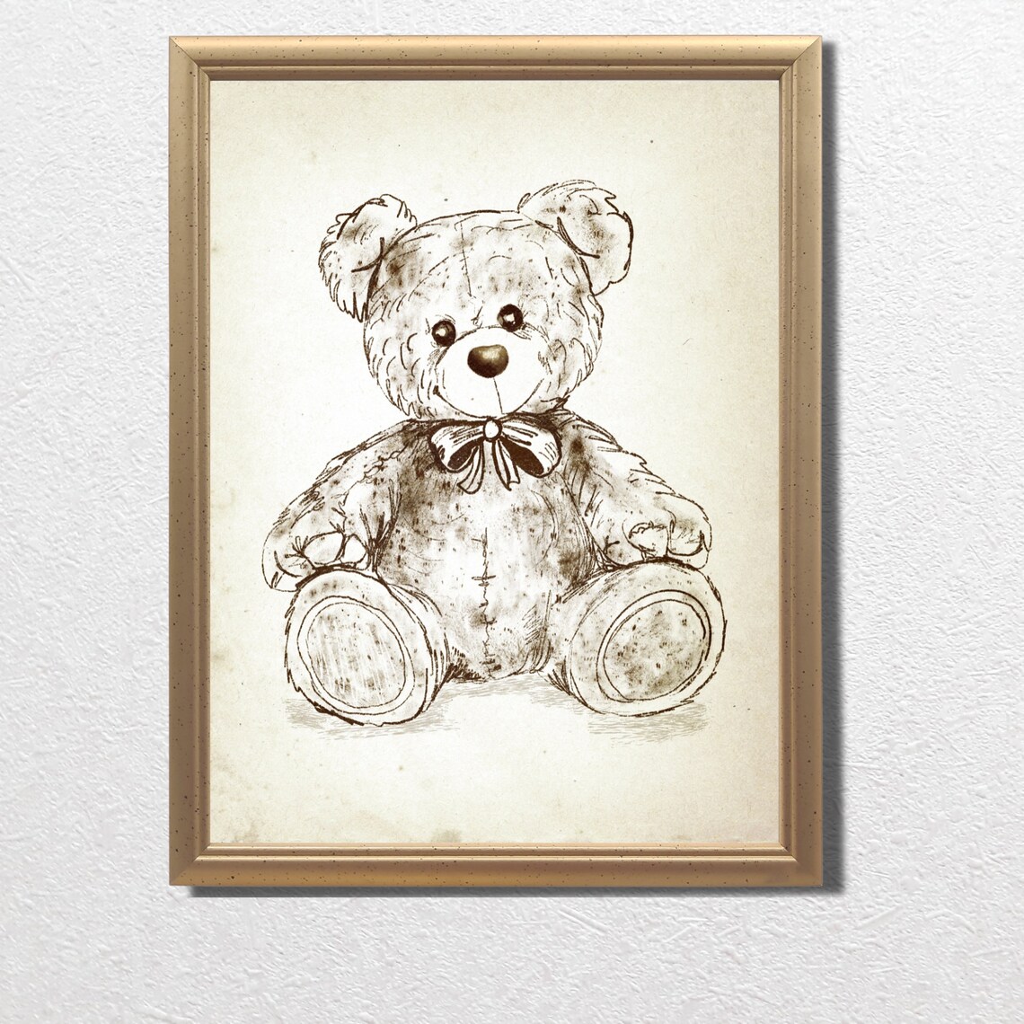 Vintage Teddy Bear Sketch, Nursery Room Art Print