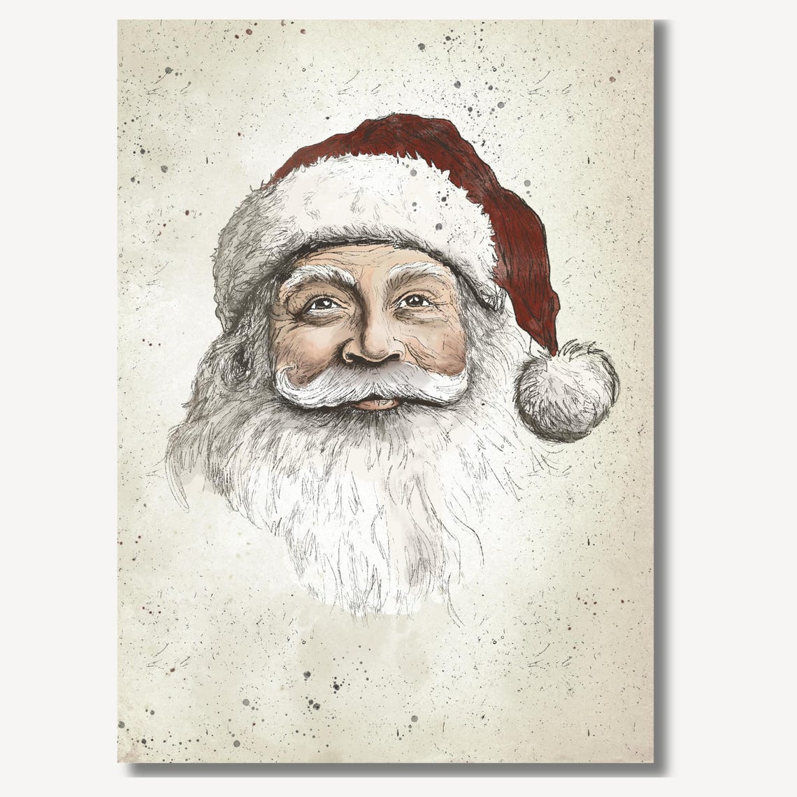 Santa Claus Face Portrait Red Santa Hat Watercolor Sketch Poster - Image 2