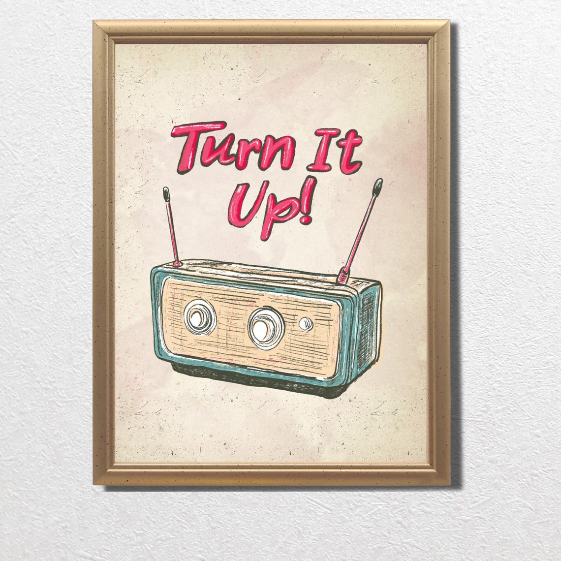 Turn It Up Classic Vintage Radio Fun Retro Music Quote Poster - Image 3