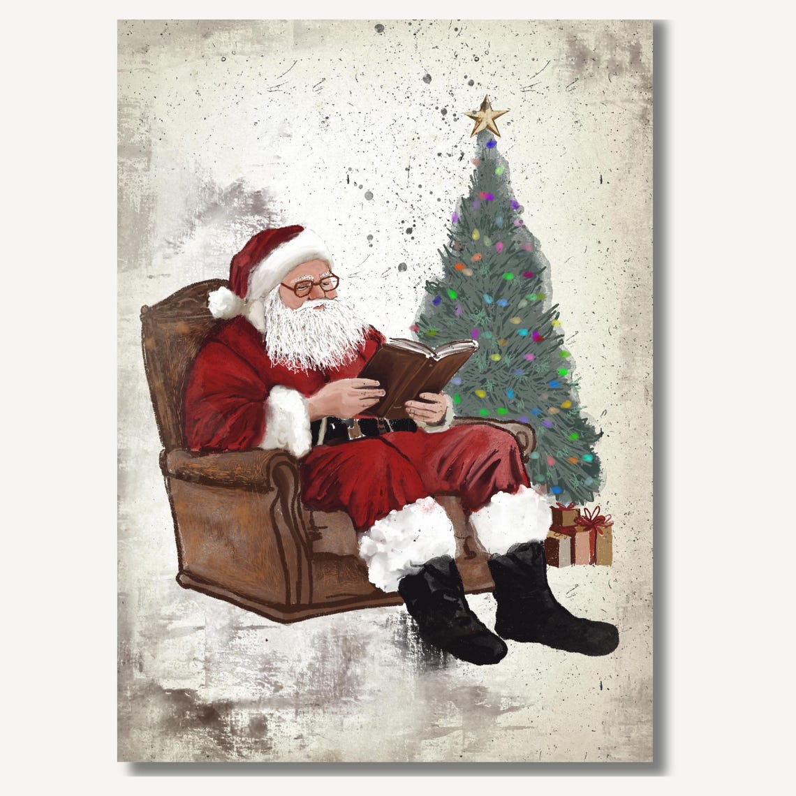 Father Christmas Reading by Christmas Tree Vintage Art Print - Image 2