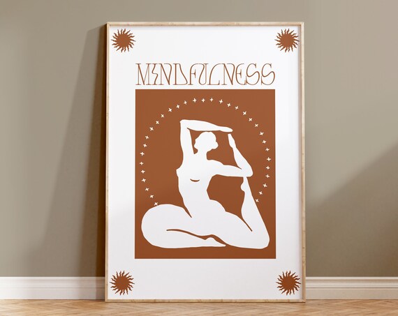 Mindfulness Calm Seated Yoga Stretch Terracotta Quote Wall Art