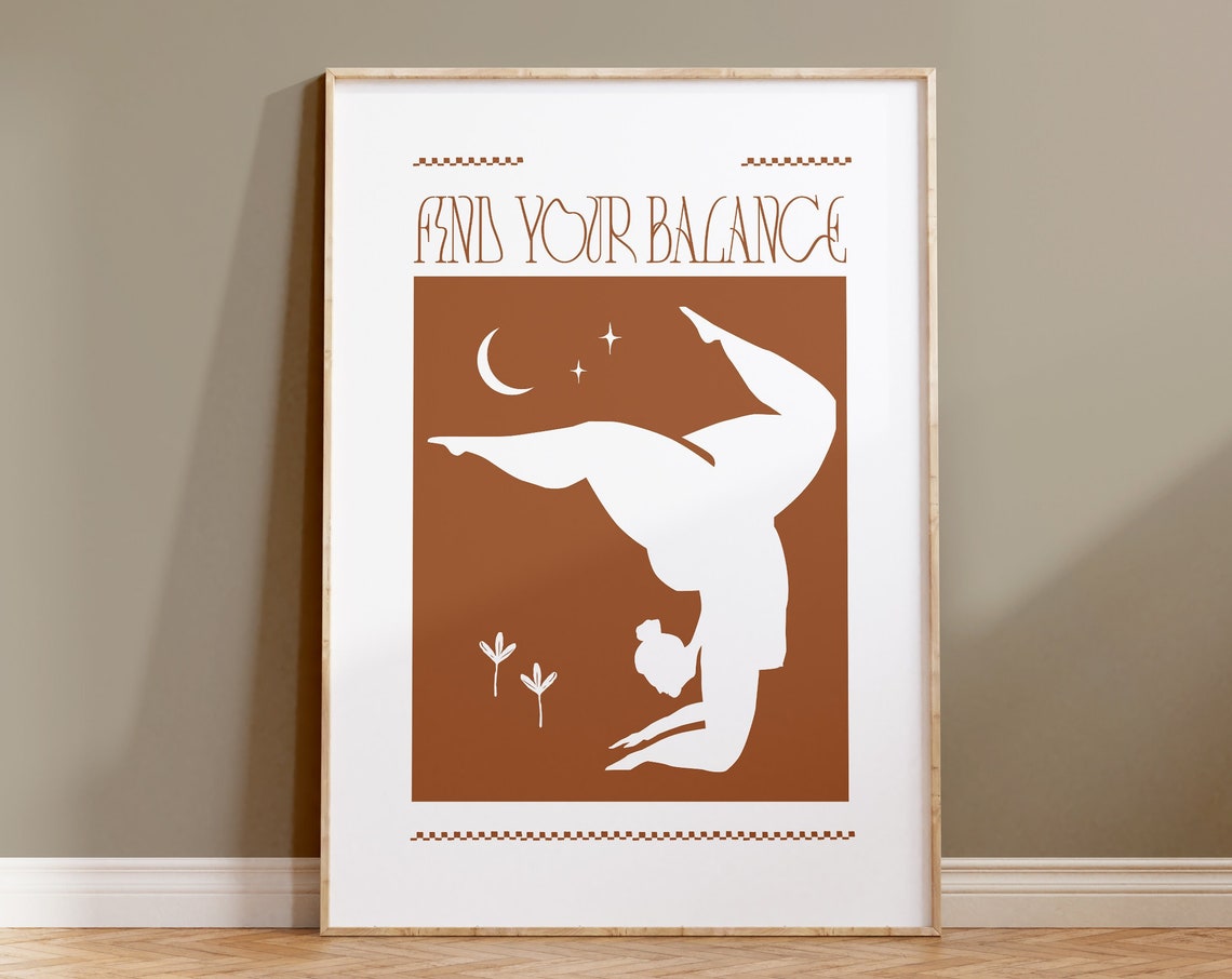 Yoga Pose Poster Find Your Balance Quote Art Abstract Woman Yoga Yoga Room Decor Minimalist Wall Art Yoga Lover Gift Instant