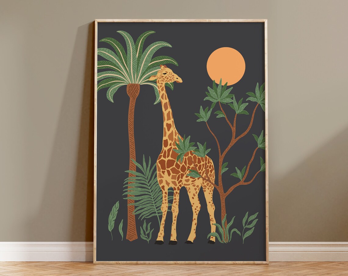 Jungle Giraffe Poster, Tropical Animal Art