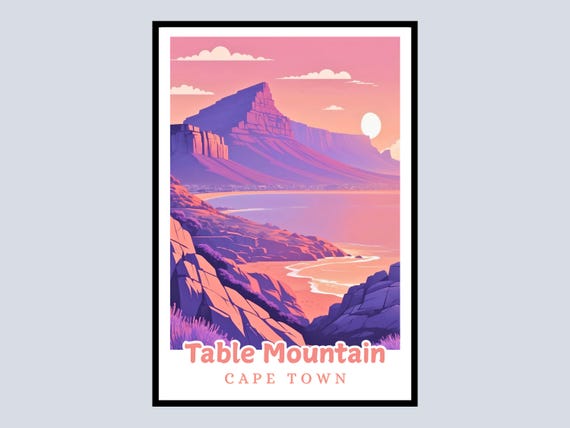 Table Mountain Framed Wall Art Cape Town Print South Africa Travel Poster Vacation Gift Wanderlust Decor Colorful Home Office