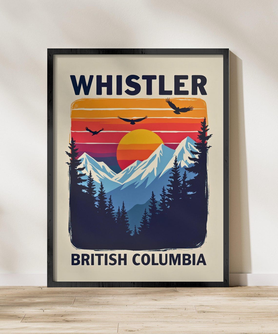 Whistler British Columbia Snowy Peaks Retro Sunset Ski Resort Poster - Image 2