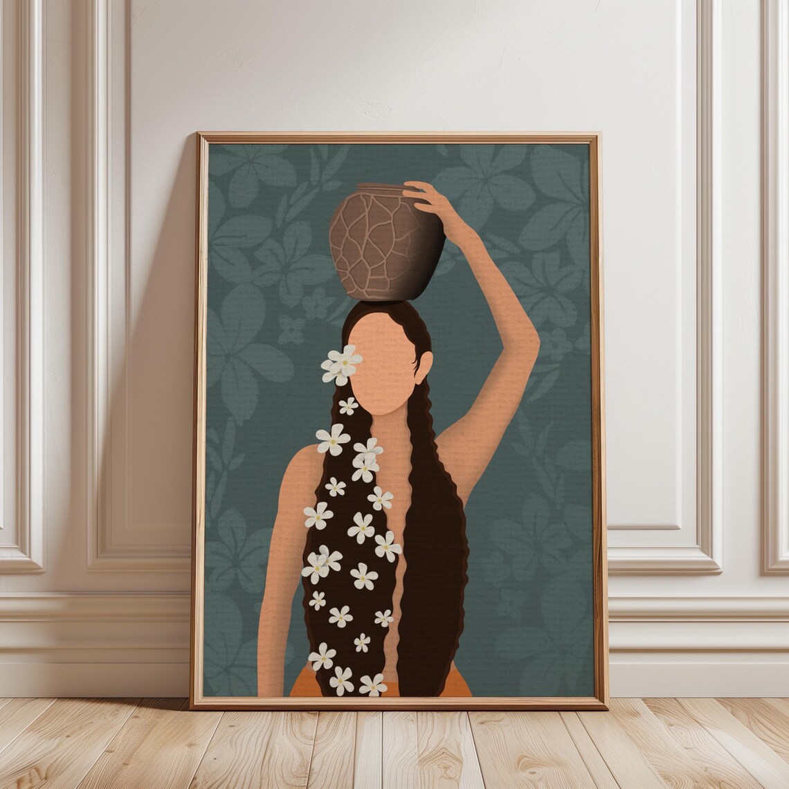 Filipina Beauty Sampaguita Flower Girl Clay Pot Tropical Heritage Poster