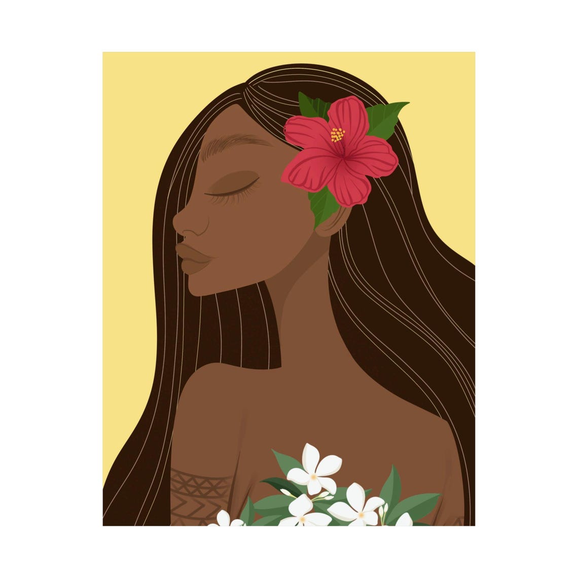 Filipina Hibiscus Flower Profile Sampaguita Tribal Tattoo Poster