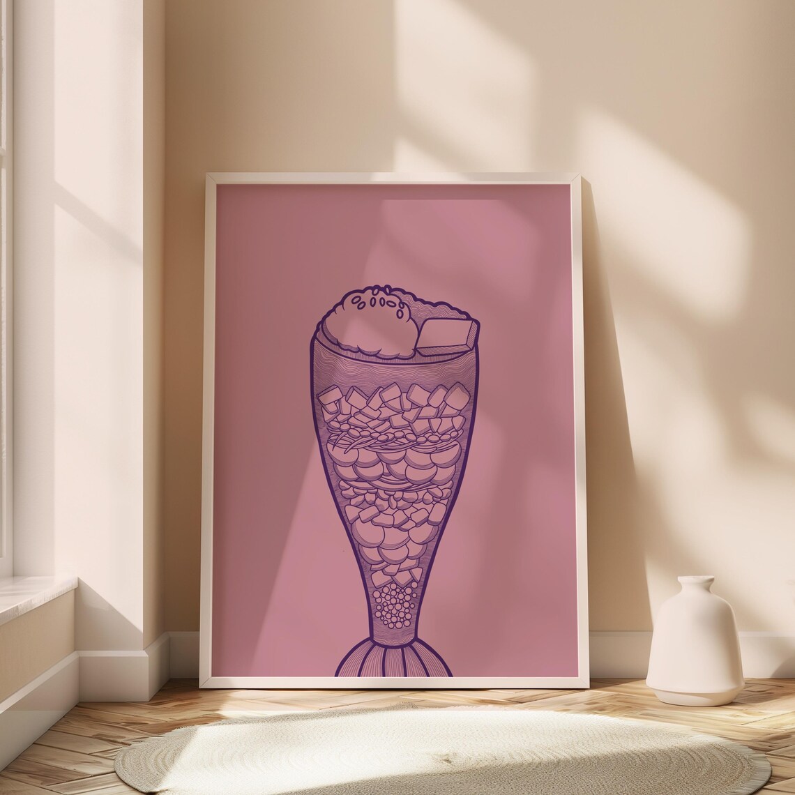 Halo Halo Filipino Shaved Ice Dessert Line Art Kitchen Poster