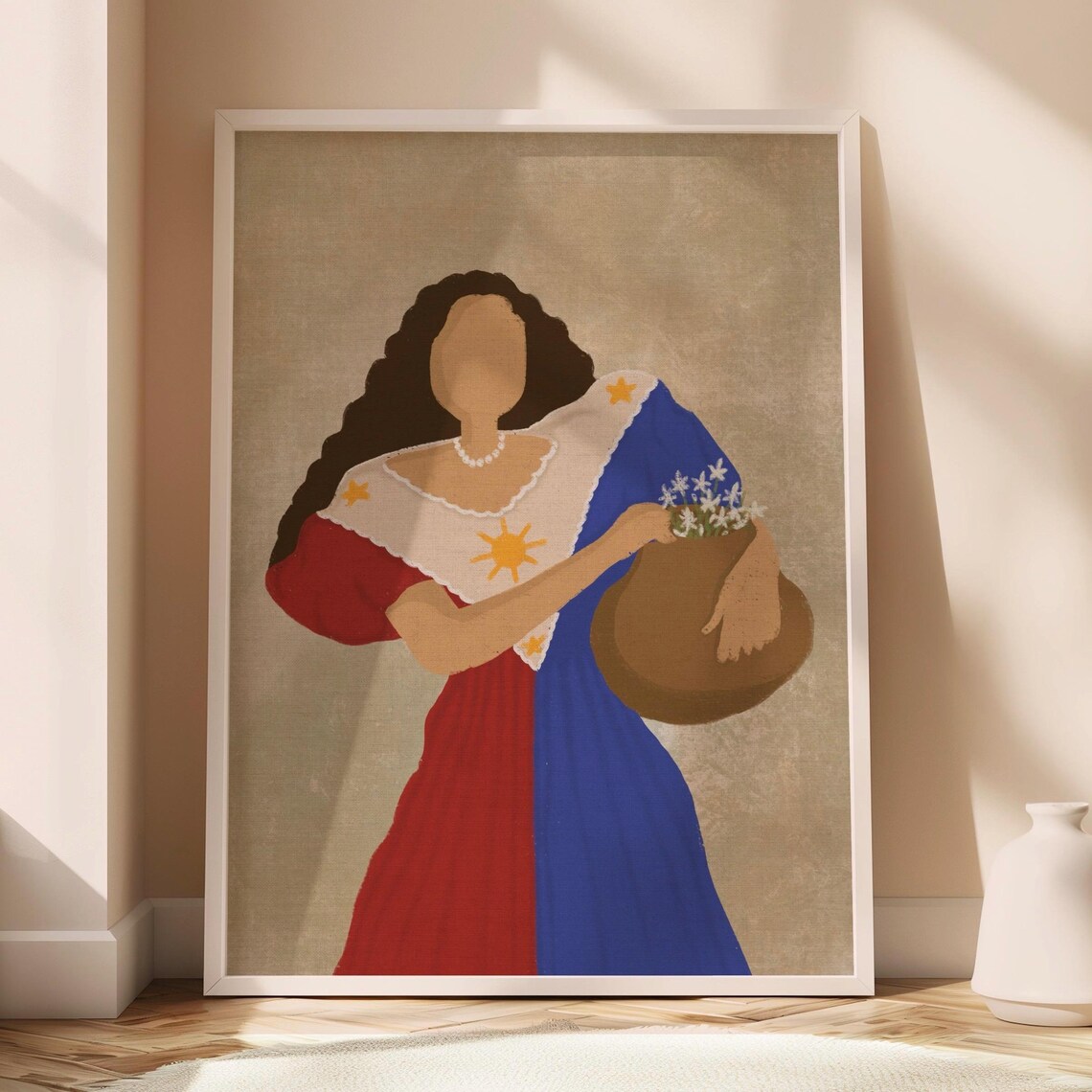 Filipina Flag Dress Sun Stars Clay Pot Portrait Heritage Poster