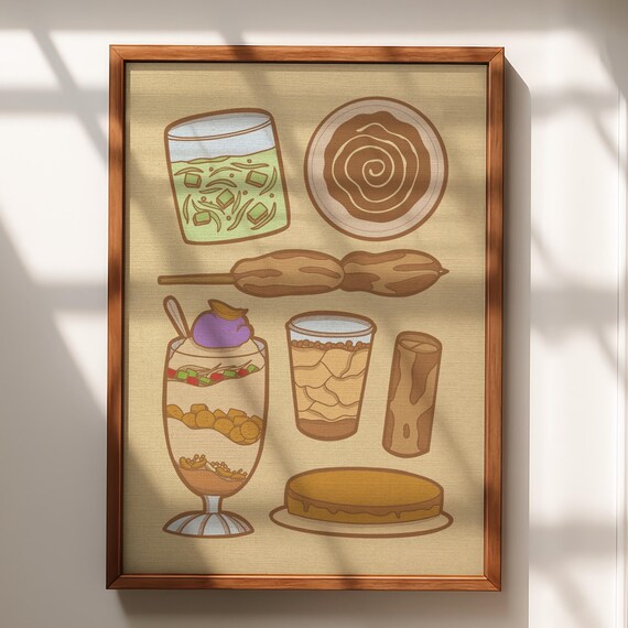 Filipino Kakanin Desserts Satin Poster Halohalo Turon Bibingka Art
