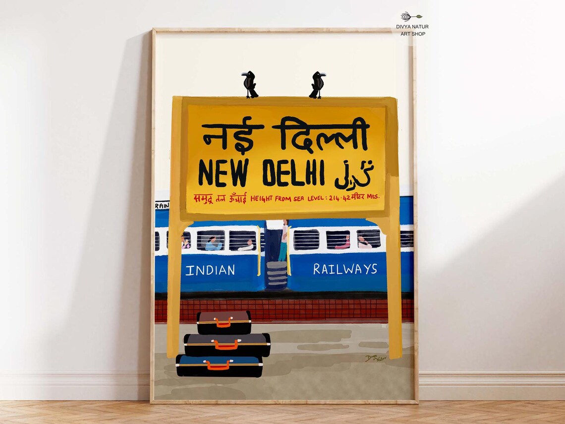 New Delhi Railway Station Indian Train Retro Travel Gift Poster