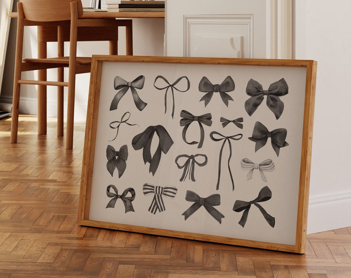 Black Bow Collection Coquette Chic Ribbon Illustrations Wall Art
