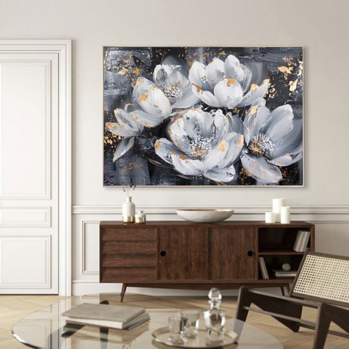 Elegant White Gardenia Flowers With Gold Leaf Accents Poster - Image 3