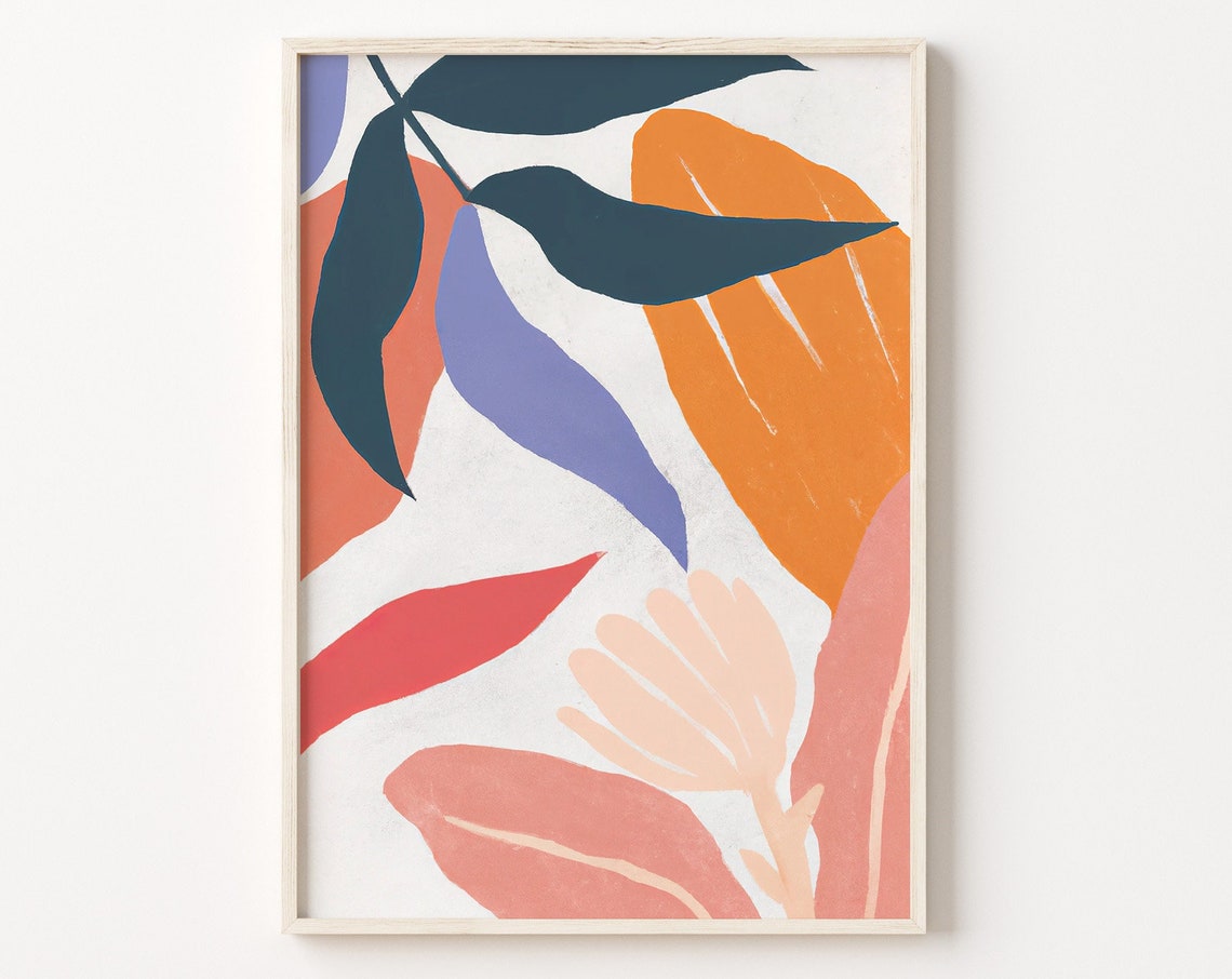 Colorful Tropical Leaves Abstract Painting Modern Botanical Poster - Image 3