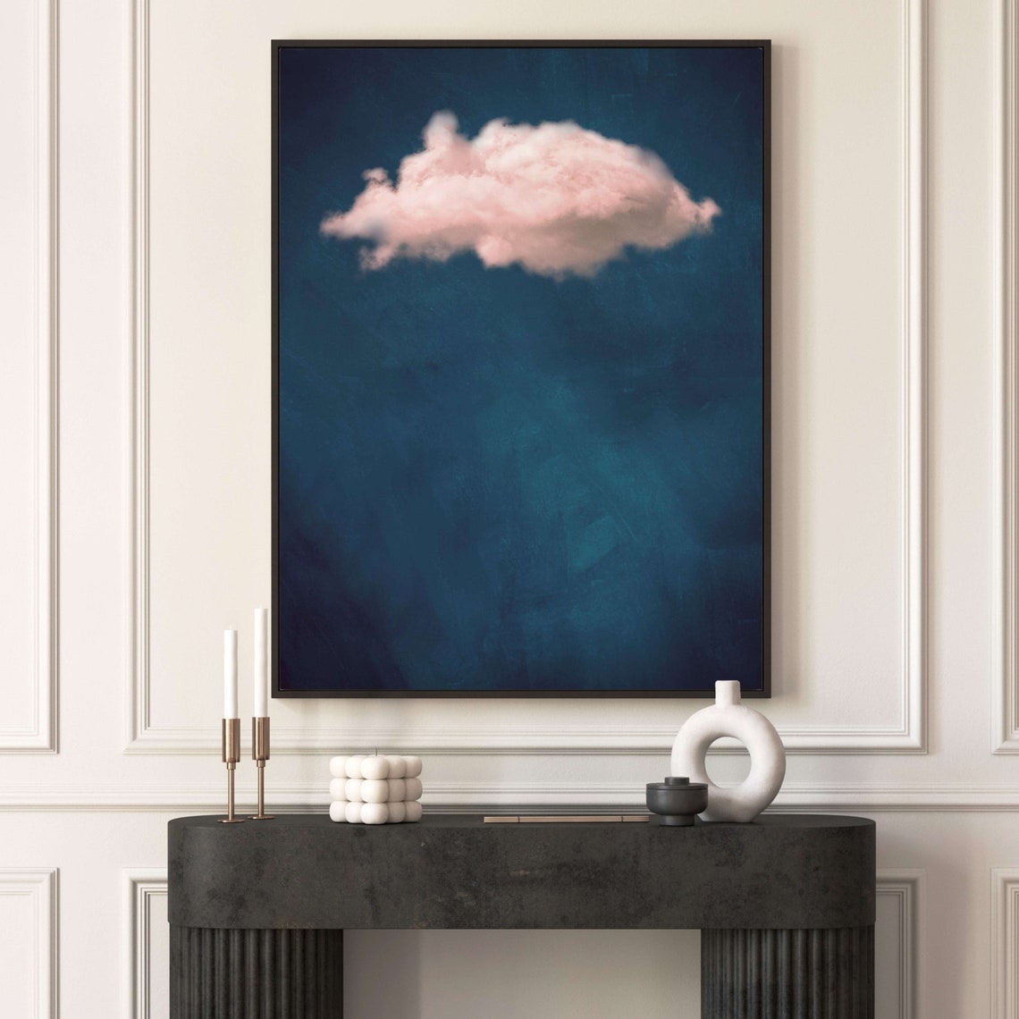 Pink Cloud On Deep Teal Abstract Surreal Sky Wall Decor Poster - Image 2