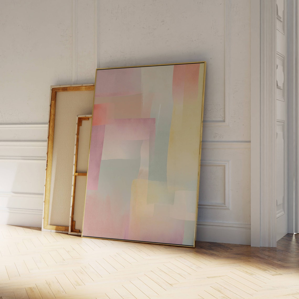 Pastel Abstract Color Block Pink Peach Sage Modern Art Poster - Image 3