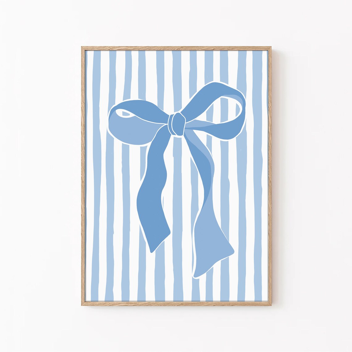 Blue Bow Preppy Striped Ribbon Minimalist Girly Dorm Wall Art