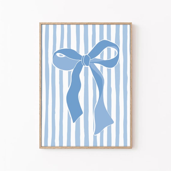 Bow Poster Blue Poster Stripes Decor Preppy Decor Cowgirl Poster Trendy Decor Wall Art Home Decor Blue Bow Print Girly Wall Art