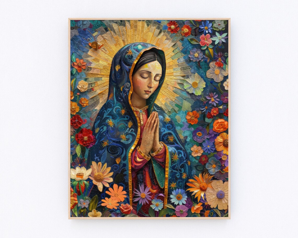 Mother of Mary Oil Painting Art Print, Catholic Prayer